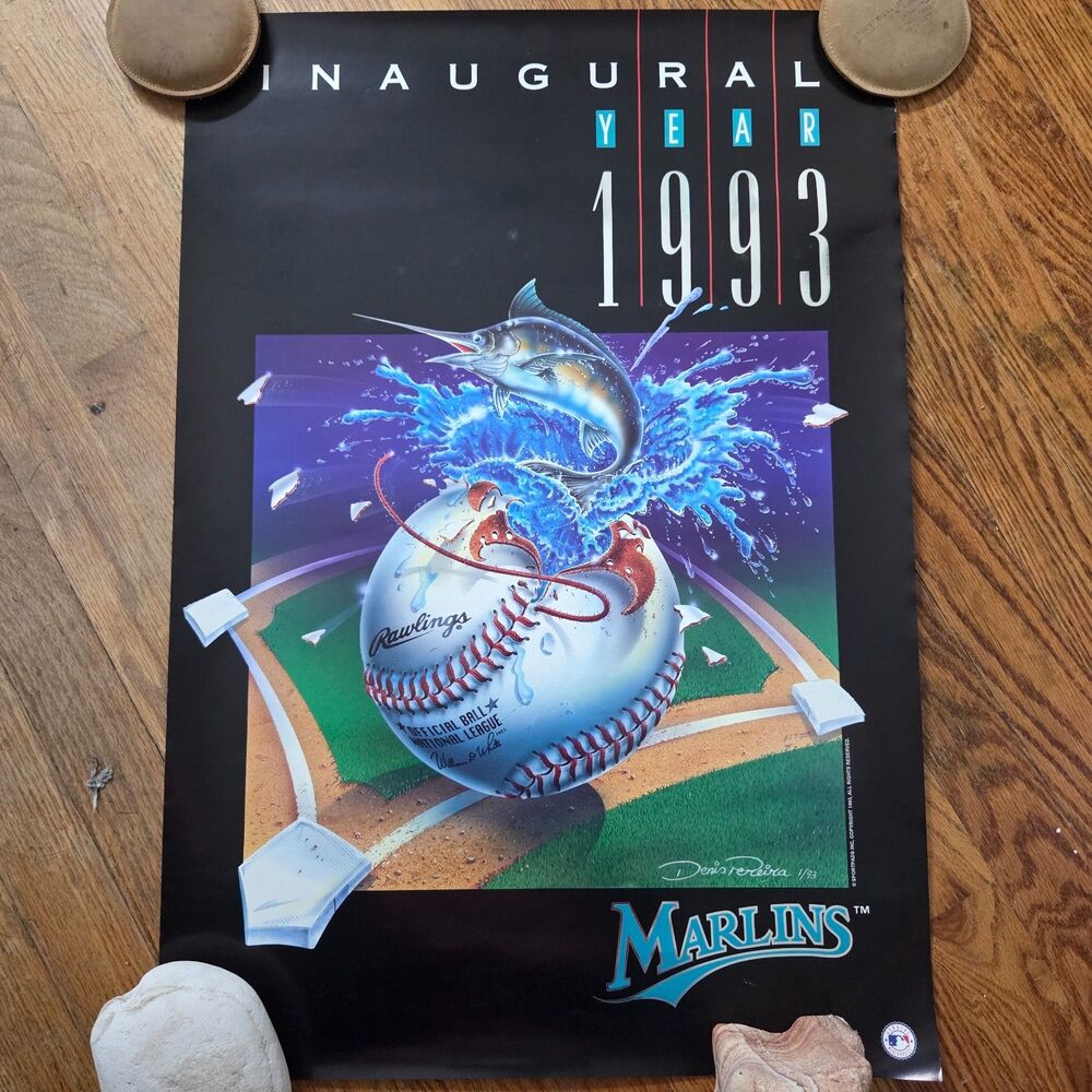 1993 Florida Marlins Inaugural Year Poster Denis Pereira MLB Vintage Baseball